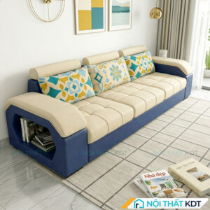 Sofa vang phong khach mau kem va xanh lam