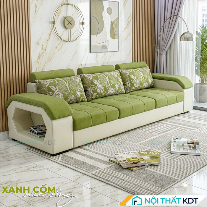 Sofa vang phong khach mau xanh la ma