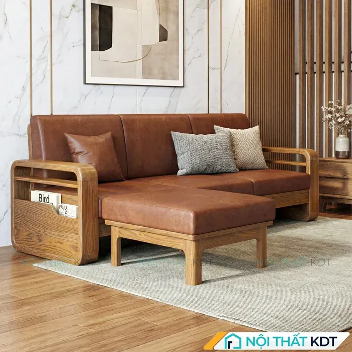 Sofa gỗ sồi có vân gỗ nổi bật, sang trọng và cao cấp hơn gỗ thông