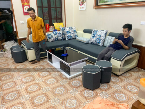 Bộ ghế sofa phòng khách bọc nỉ góc L tay úp S29 photo review
