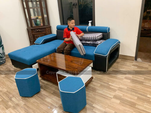 Bộ ghế sofa phòng khách bọc nỉ góc L tay úp S29 photo review