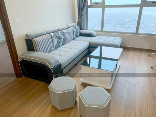 Bộ ghế sofa phòng khách bọc nỉ góc L tay úp S29 photo review