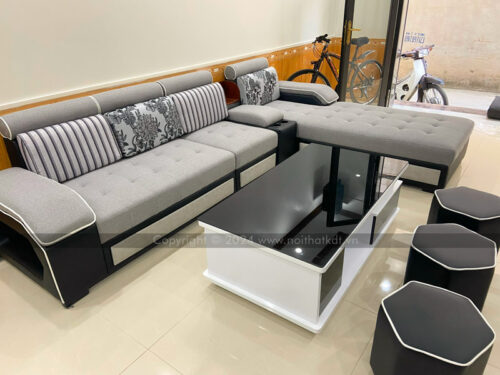Bộ ghế sofa phòng khách bọc nỉ góc L tay úp S29 photo review