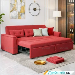 Sofa giường bọc nỉ màu đỏ mã SG21