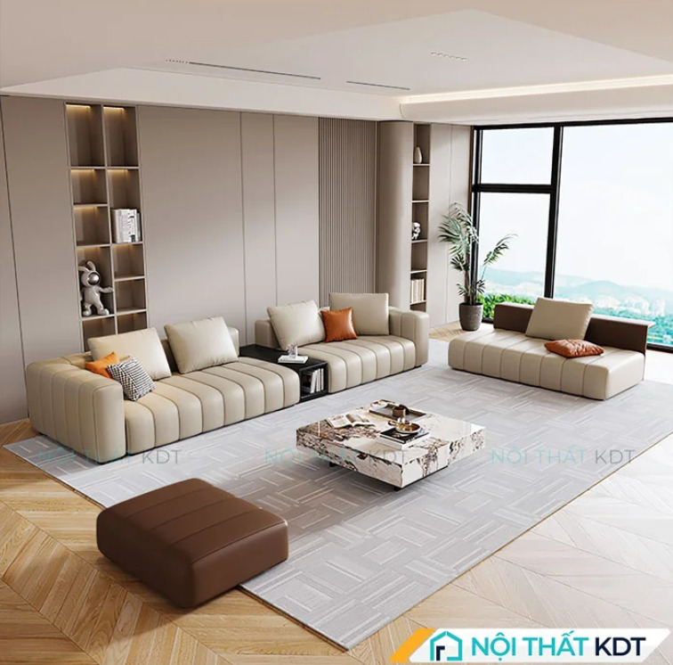 Một thiết kế sofa chất liệu PU sang trọng cho phòng khách nhà phố, biệt thự