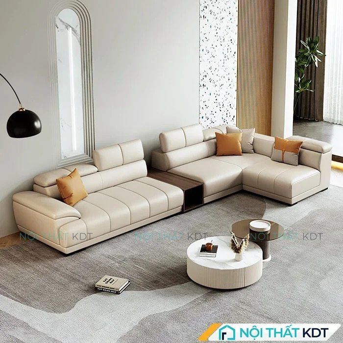 Sofa bọc da thuộc là lựa chọn lý tưởng cho phòng khách nhà phố, cung cư,... sang trọng (hình ảnh minh họa)