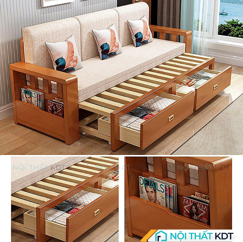 Sofa giường 2 trong 1 gỗ công nghiệp tiện lợi cho nhà nhỏ, chung cư