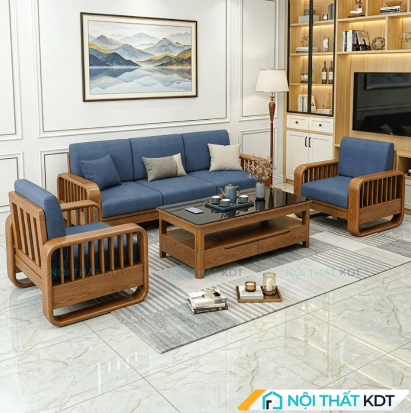 Mẫu sofa gỗ công nghiệp chữ U sang trọng cho phòng khách rộng rãi