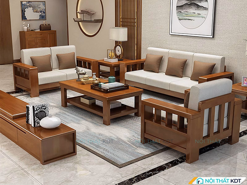 Bộ sofa phòng khách gỗ sồi cao cấp