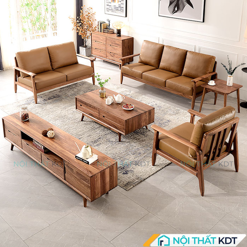 Mẫu bàn ghế sofa hiện đại làm bằng gỗ me tây đơn giản cho chung cư và nhà phố