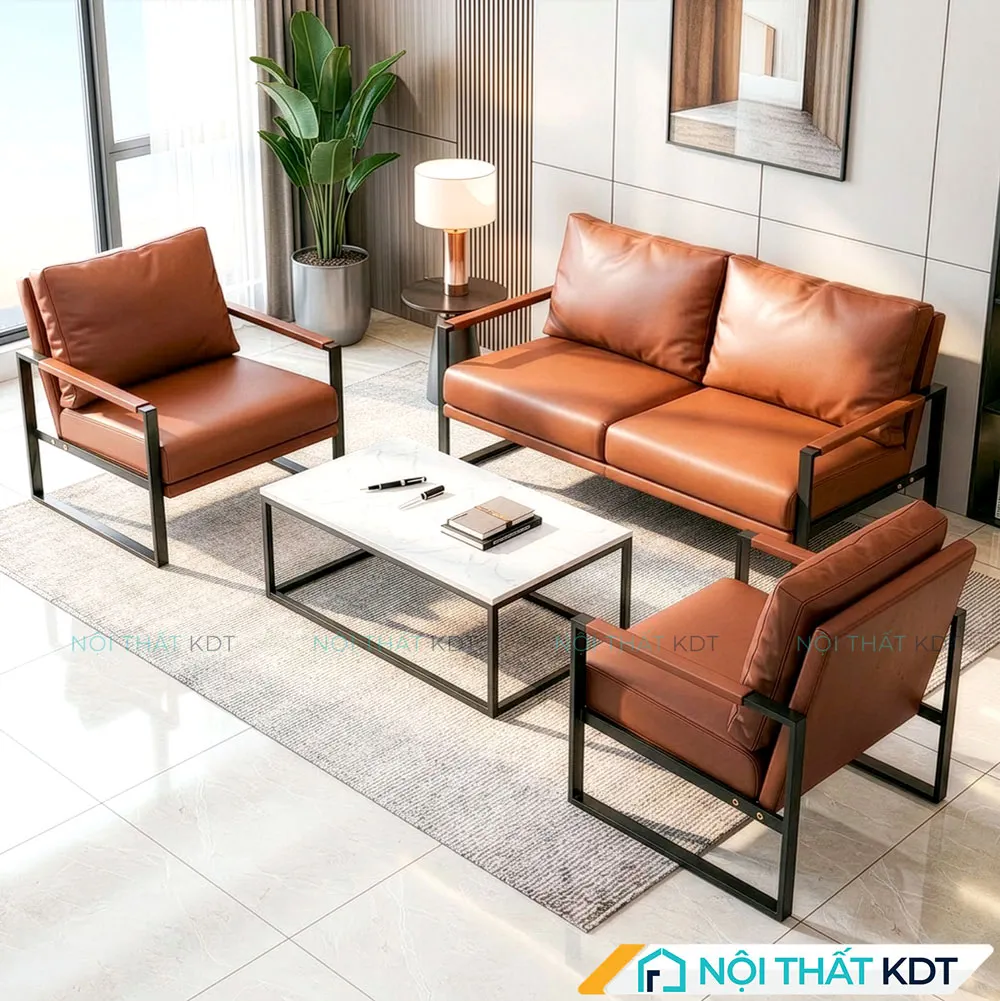 Sofa khung sắt đệm da văn phòng S58-U