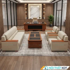 Sofa màu kem phòng giám đốc bọc da S689
