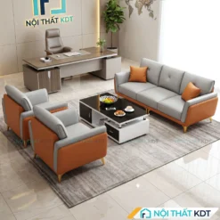 bộ sofa văn phòng da cleo xám phối cam s202-u