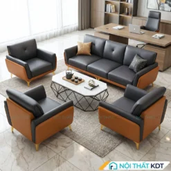 bộ sofa văn phòng da màu đen cam s202-u