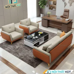 góc nghiêng bộ sofa văn phòng da s202-u xám cam