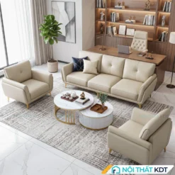 bộ sofa văn phòng da cleo màu kem trơn s202-u