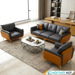 bộ sofa văn phòng da màu xám đậm cam s202-u