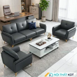 bộ sofa văn phòng da cleo s202-u màu xám đen