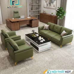 bộ sofa văn phòng da cleo màu xanh rêu s202-u