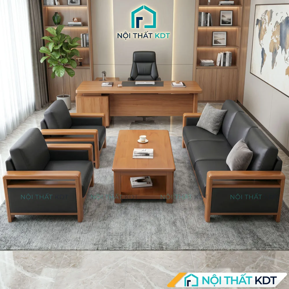 Bộ màu đen bàn ghế sofa da màu đen sang trọng cho không gian làm việc