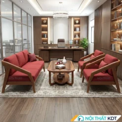 Bộ sofa gỗ văn phòng S177-P đệm nỉ màu đỏ