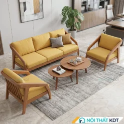 Bộ sofa gỗ văn phòng S177-P đệm nỉ màu vàng