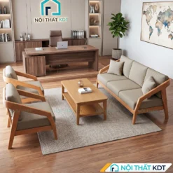 Bộ sofa gỗ phòng giám đốc S177-P đệm nỉ xám