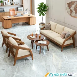 Sofa gỗ văn phòng S177-P đệm nỉ màu be sáng
