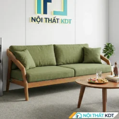 Sofa gỗ văn phòng S177-P đệm nỉ xanh lá khung sồi