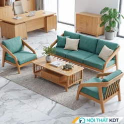 Bộ sofa gỗ phòng giám đốc S177-P nỉ xanh ngọc