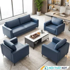 Bộ sofa văn phòng da Cleo S667 xanh dương navy gồm 1 văng 3 đơn.