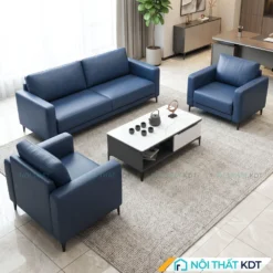 Sofa văn phòng da Cleo S667 màu xanh dương navy phòng khách.