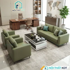 Sofa văn phòng da Cleo S667 màu xanh lá, chân kim loại.