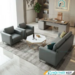 Sofa văn phòng da Cleo S667 xám nhạt, sàn gạch bóng.