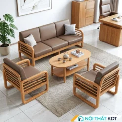 Bộ sofa văn phòng S175-P bọc nỉ màu nâu khung gỗ