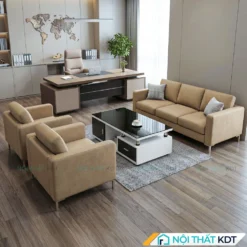 Sofa văn phòng S236 màu be kết hợp bàn trà chữ nhật.