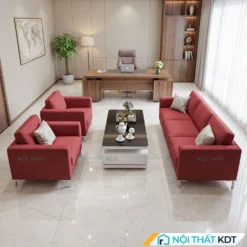 Bộ sofa nỉ văn phòng S236 màu đỏ góc nhìn trực diện.