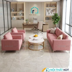 Bộ sofa văn phòng nhỏ S236 màu hồng cùng bàn trà đôi.