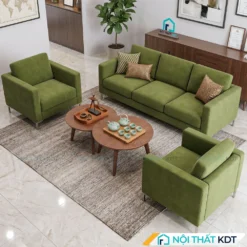 Bộ sofa văn phòng S236 màu xanh lá cùng cụm bàn gỗ.