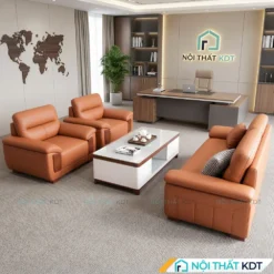 Sofa văn phòng S639 màu da bò đi cùng bàn trà trắng