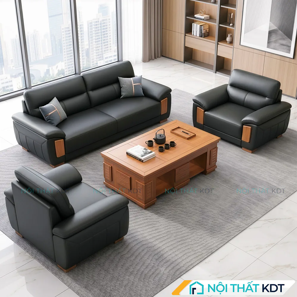 Sofa da S639 màu đen dùng cho văn phòng giám đốc