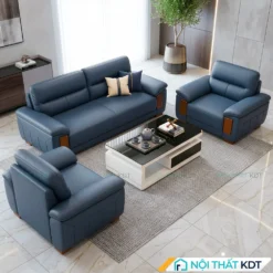 Bộ sofa văn phòng S639 da màu xanh kèm bàn trà kính