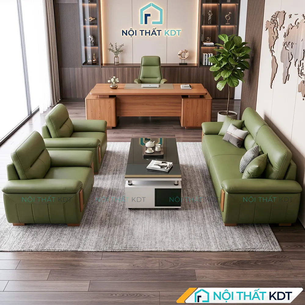 Sofa văn phòng S639 bọc da màu xanh lá tại phòng giám đốc