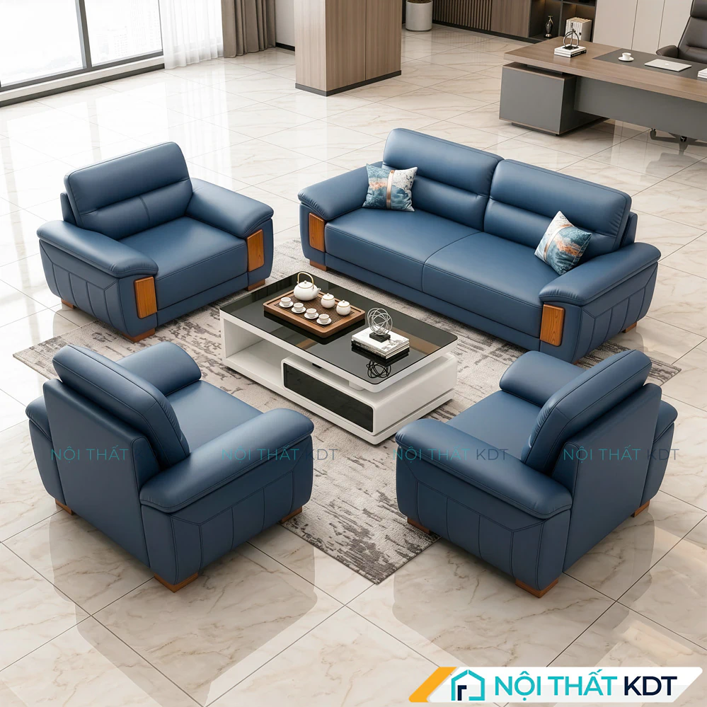 Bộ sofa da màu xanh navy S639 cho văn phòng