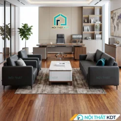 Sofa văn phòng da Cleo S667 màu đen trên sàn gỗ.