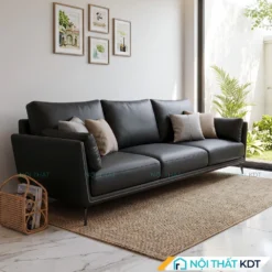 Sofa văng da S122 màu đen góc nghiêng thiết kế tay vịn mỏng