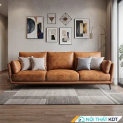 Sofa văng da loang màu bò S122 chính diện hiện đại