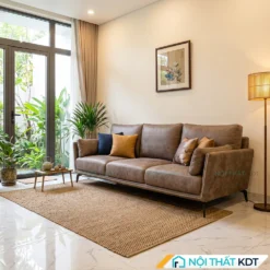 Sofa văng da S122 màu nâu sẫm chân cao thanh lịch