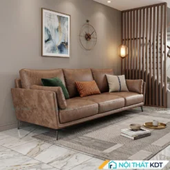 Sofa văng da S122 màu nâu không gian phòng khách nhà phố
