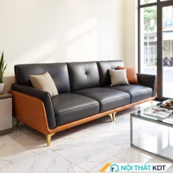Sofa văng da S202 màu đen viền cam phòng khách